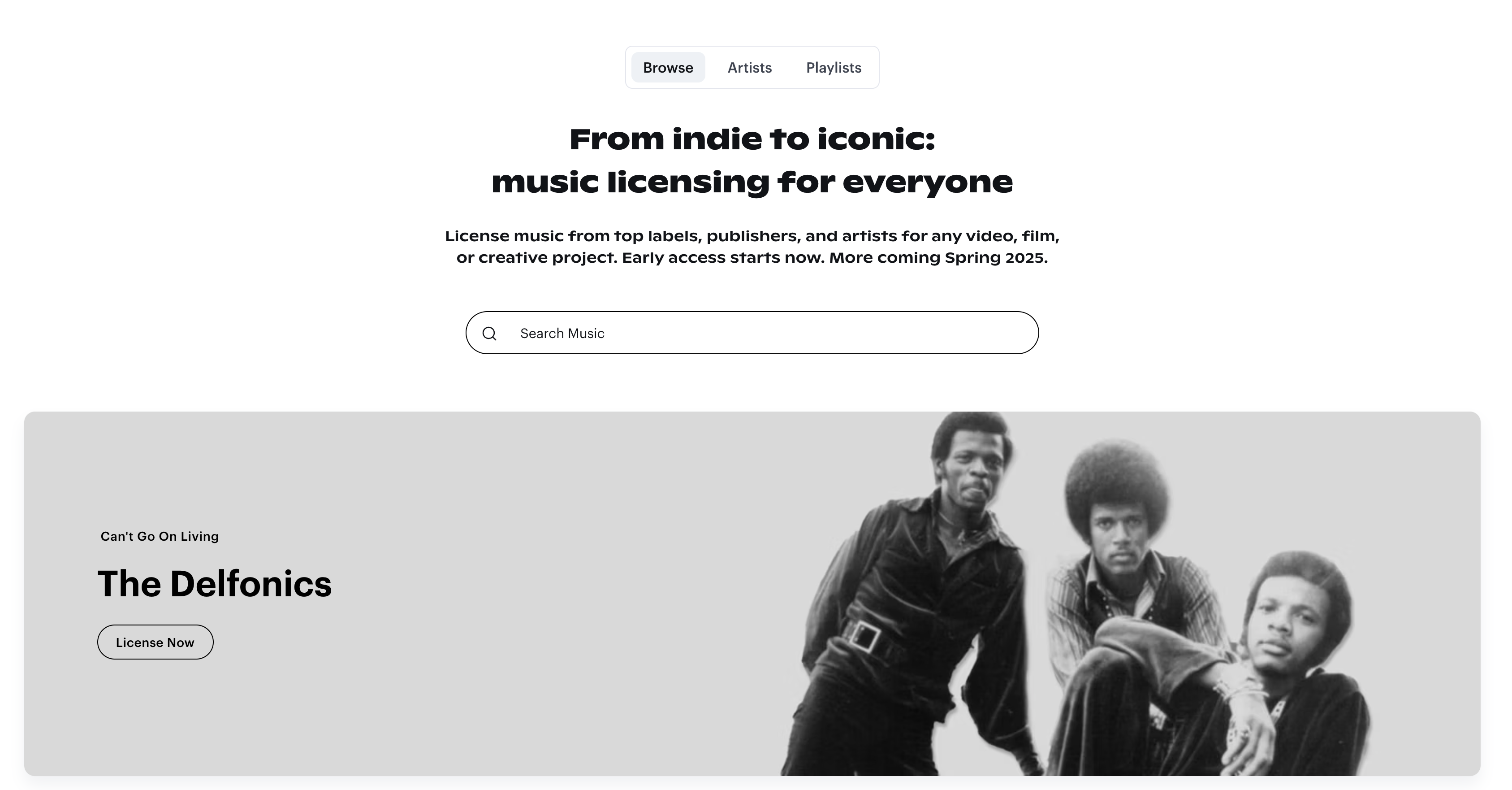 The Soundstripe Market page shows artists from the new commercial music library of pre-cleared music.